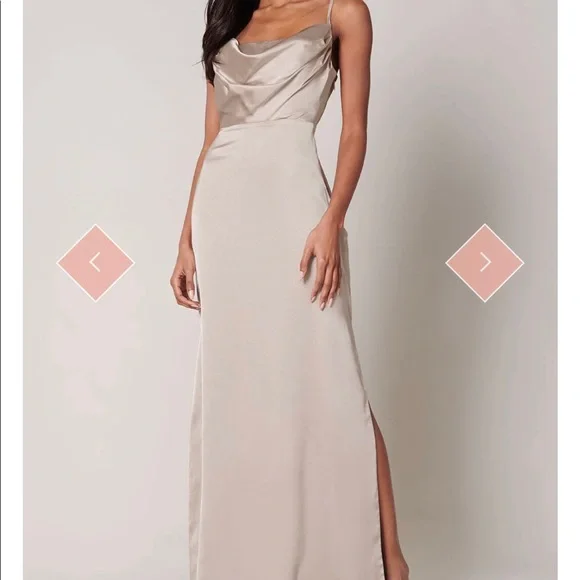sugar lips satin dress Infinite Strapless Open Back Satin Convertible Maxi Dress TAUPE / XS by Sugarlips